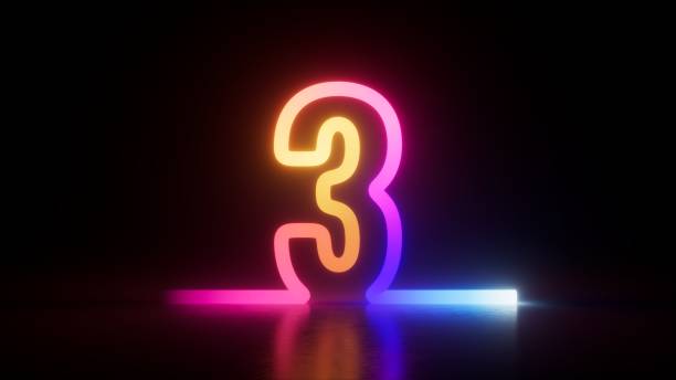 istock A glowing neon number three. 3d rendering of digital symbol 3 in yellow pink and blue gradient against a dark background 2204419565