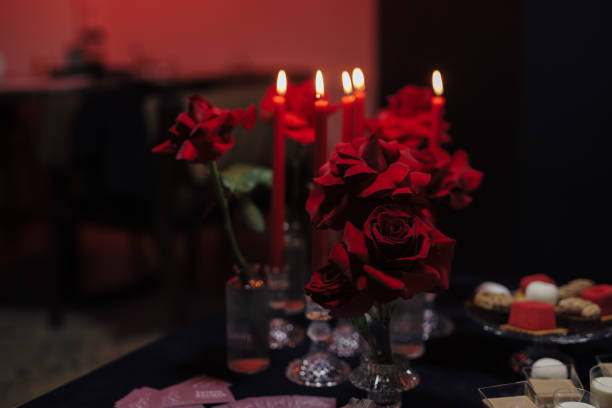 Beautiful decor at the event, red candles is burning