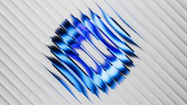 istock 3d render. Abstract minimalist geometric background. Blue round shape set behind a white matt ribbed glass texture 2204420286