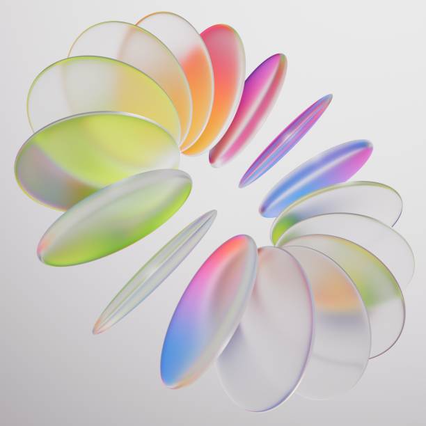 istock 3d rendering. Abstract glass lenses, round flat transparent elements forming a torus shape. Kaleidoscope of oval crystals. 2204420475