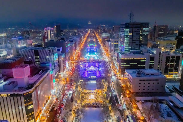 Sapporo Odori Park night view in winter
