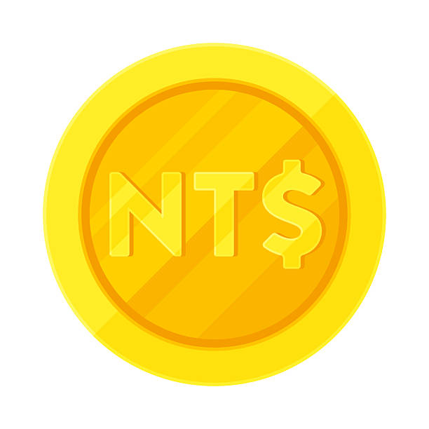 Gold coin with New Taiwan dollar sign ($, NT$). Economy, finance, investment, profit, money, TWD currency concept. Flat vector illustration isolated on white background This flat vector illustration features a gold coin with New Taiwan dollar sign, displayed in a front view. It represents the concepts of economy, finance, investment, profit, money, and Mexican currency (also known by the code $, NT$, and TWD). With a clean and simple design on a white background, it's perfect for use in financial projects. twd stock illustrations