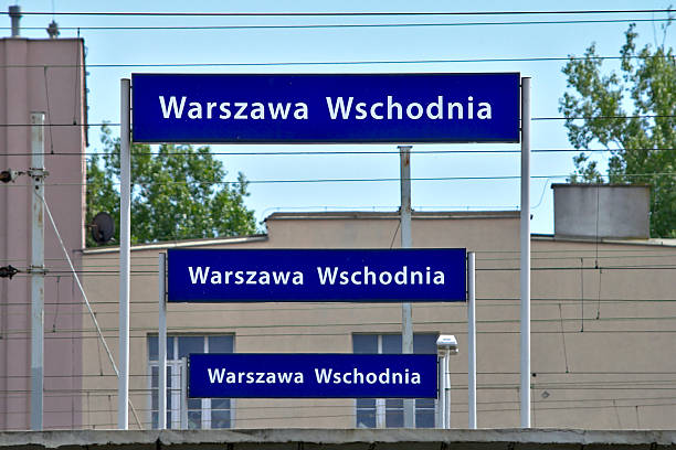 Warsaw, Poland - May 17, 2017: Multiple train station signs on the Warsaw East station