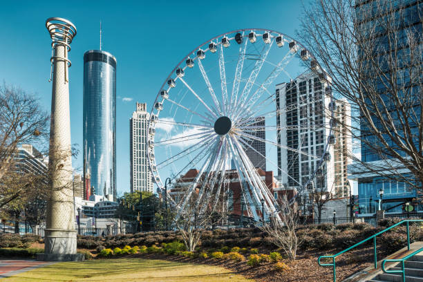 Centennial Olympic Park and Skyview in downtown Atlanta Georgia USA on a sunny day.