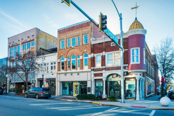 Stores and businesses in downtown in Valdosta Georgia USA on a sunny day.