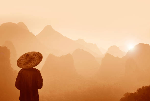 Guilin, Chinese farmer in big straw hat