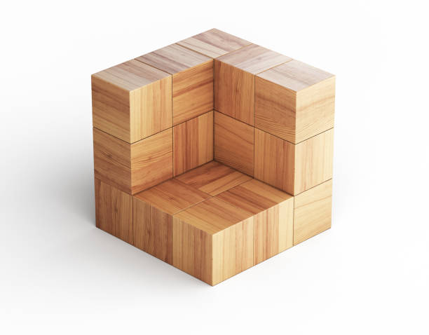 3d render Cube Formation Made of Wooden Blocks, Success, business, architectural, Growth Concept, Object + Shadow Clipping Path