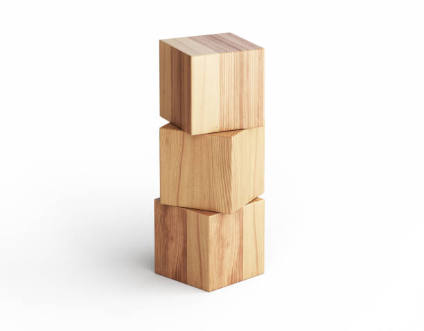 3 wooden blocks stack on white background