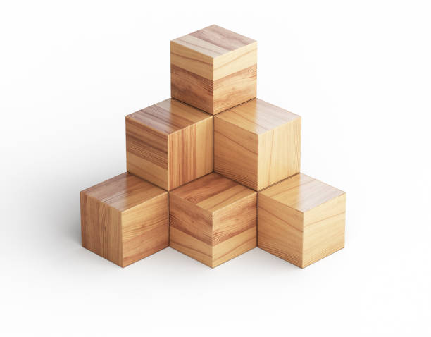 3d render Cube Formation Made of Wooden Blocks, Success, business, architectural, Growth Concept, Object + Shadow Clipping Path