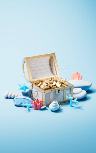 istock Treasure box underwater with cartoon style, 3d rendering. 2204461396