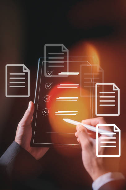 istock Businessman using pen present virtual screen in concept of practices and policies , procedure company articles of association Terms and Conditions compliance rules and law regulation policy 2204467752