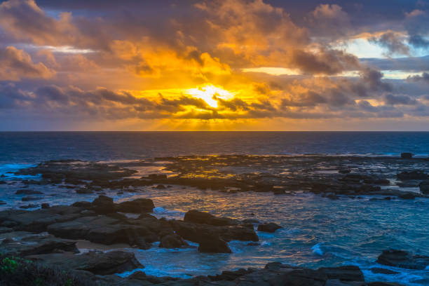 istock Sunrise seascape with strong southerly winds 2204468678