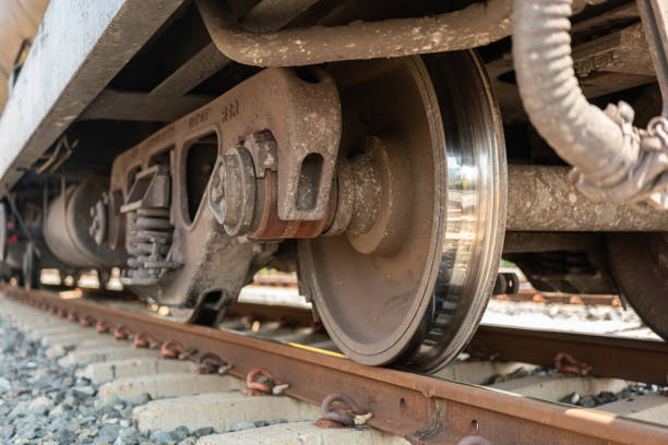 istock Train wheel part on the rustic railway track. 2204470226