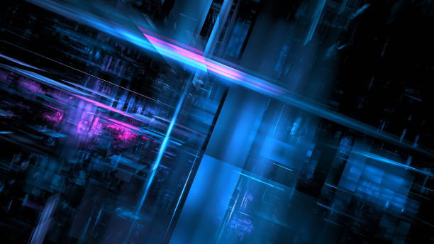 istock Colorful blue and pink lines intersect with geometric shapes, creating a dynamic and abstract digital landscape that evokes a sense of technology and modernity. 3d render 2204470706