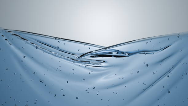 istock Water splashes dynamically, forming intricate shapes and smooth ripples. Air bubbles rise, creating reflections under soft lighting that enhances the delicate movement of the liquid. 3d render 2204470710
