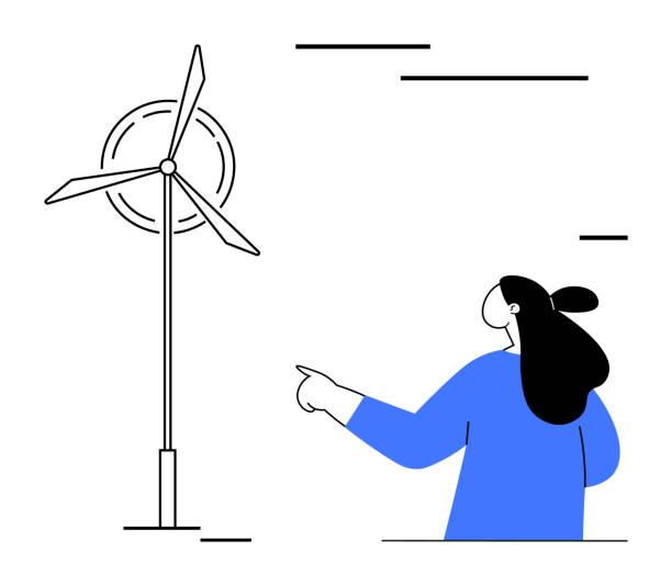 istock Person Pointing at Wind Turbine Highlighting Renewable Energy Concept 2204476199