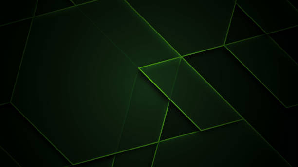 Dark background with backlit green geometric shapes with effects