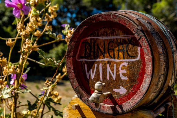 istock Old wooden wine barrel, Croatian winery advertisement, wine production using traditional methods 2204485136