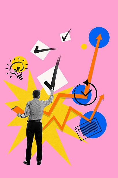 istock Businessman checking off tasks, surrounded by growth charts, checkmarks, and innovation symbols. Productivity 2204485406