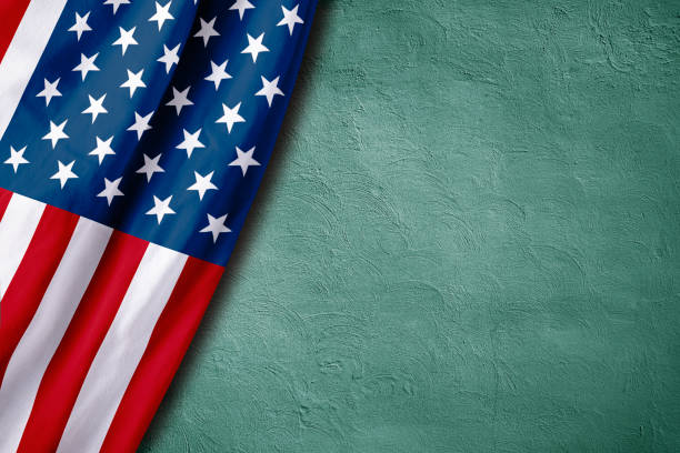 Usa flag on green vintage wall background