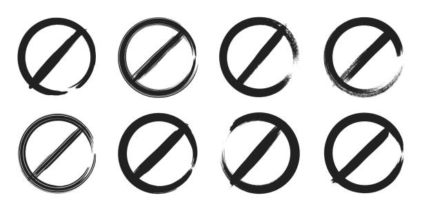 Hand drawn brush paint forbidden vintage grunge style red stop sign vector illustration. Red crossed circle ban prohibited stop sign set hand drawn paint brush style warning no entry refusing symbol.