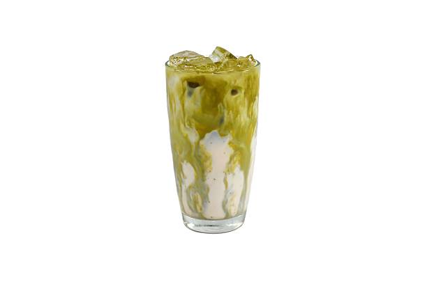 istock Ice matcha green tea serving on glass in white background with isolated concept. 2204496109