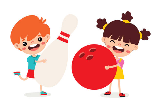 istock Cartoon Kids With Bowling Ball And Pin 2204498800