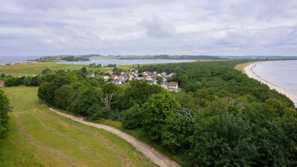 Coast on island Ruegen (Germany) on a cloudy day in summer, meadow, forest