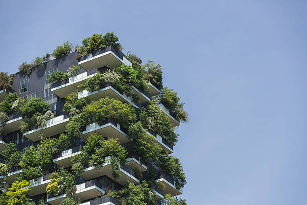 istock Modern architecture tower with various plants and tree covered balconies 2204501813