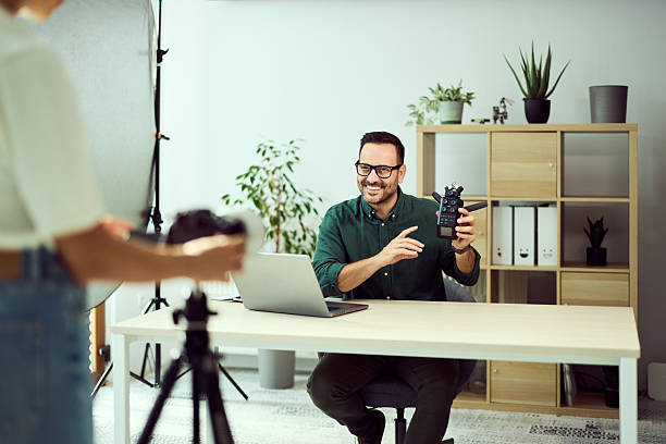 istock Professional Demonstration of Audio Equipment in a Modern Office Setting 2204502868