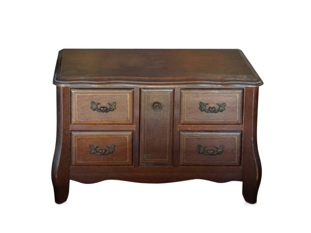 istock front view antique brown wooden cabinet with five drawers on white background, object, wood, furniture, decor, copy space 2204503052