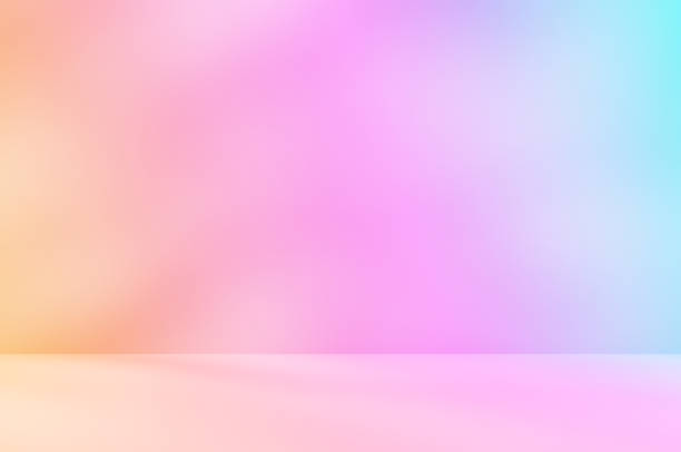 Abstract colourful room studio with pink yellow orange blue colours.