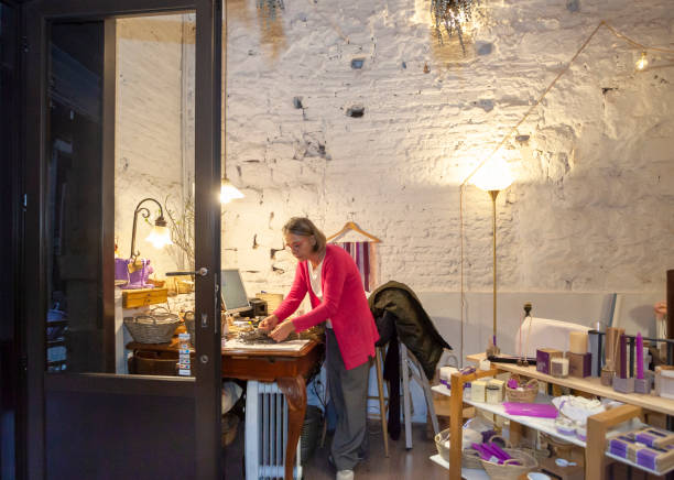 istock Owner making lavender bouquets in her boutique 2204508196