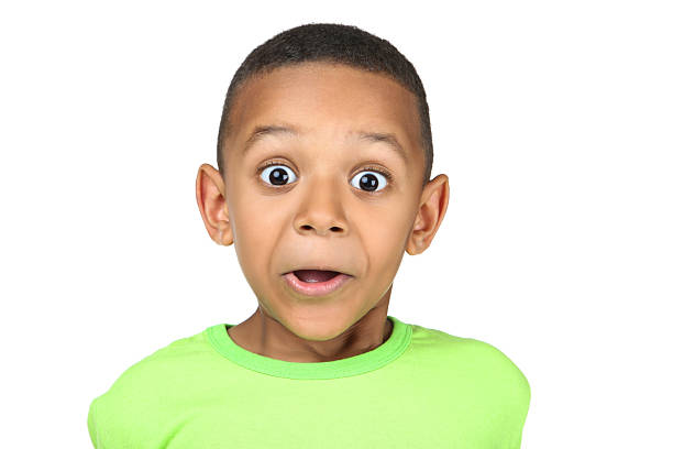 Emotional american boy isolated on white background