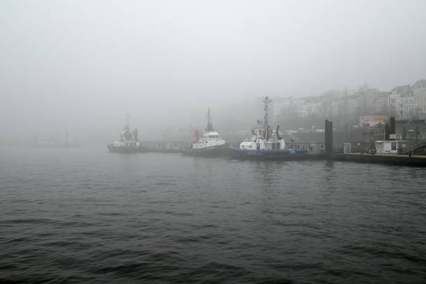 Foggy morning at the River Elbe, Hamburg, Germany