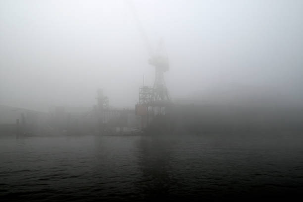 Foggy morning at the River Elbe, Hamburg, Germany