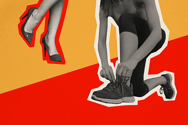 istock Trend artwork sketch image composite collage of sport active training effort young lady jogging run runner legs footwear style high heels 2204513115