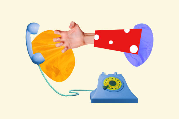 istock Collage image artwork of woman arm holding phone answer call isolated on creative drawing background 2204513412