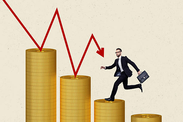 istock Composite photo collage of serious man run briefcase arrow fall dollar coin stack inflation failure loss isolated on painted background 2204516877