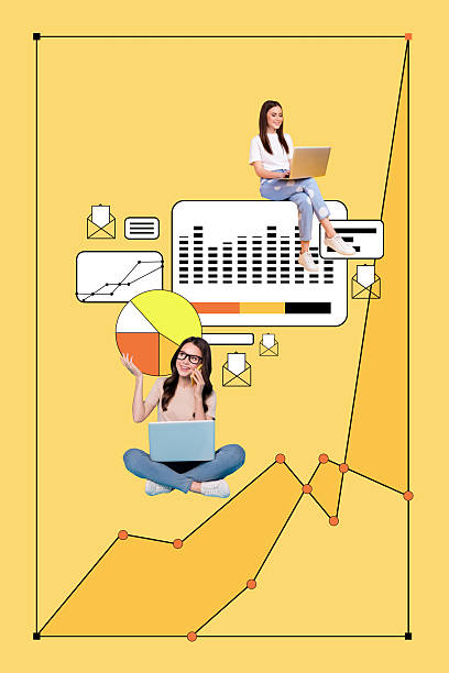 istock Vertical composite artwork collage image of two girl use netbook speak phone isolated on creative background 2204518678