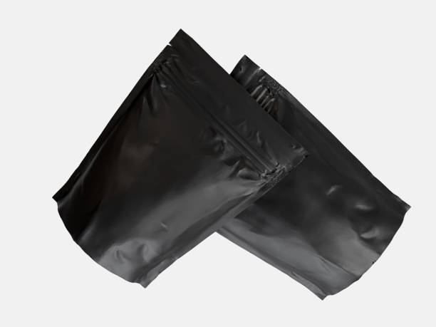 istock 3D Realistic blank black pouch plastic bag mockup with zipper isolated. Ziplock bag product containers for branding coffee, candy, spices, food pouch, snack sachet or resealable packaging 2204521032