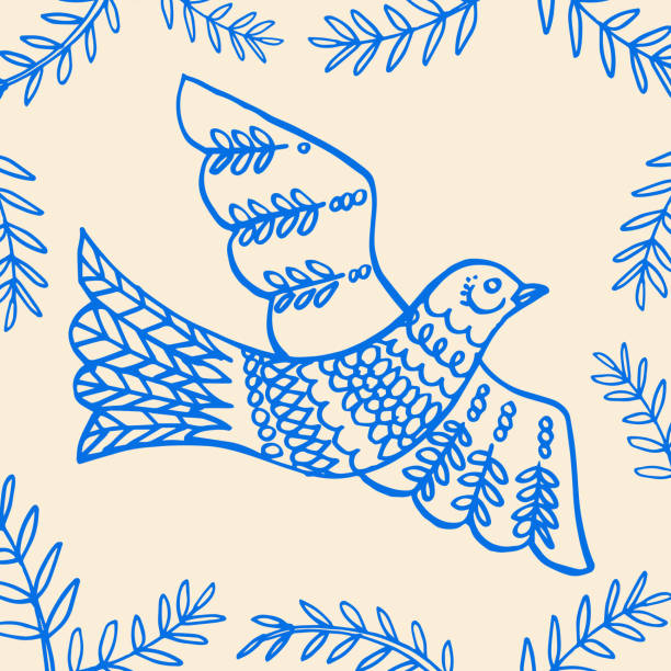 Hand Drawn doodled Christmas Dove. Flat colors, easy to edit.