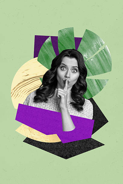 istock Vertical collage image young scared afraid girl show silence gesture sign nature background green leaf environment flora 2204521765
