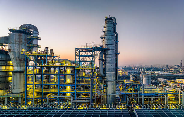 istock Panoramic view of illuminated chemical plant at twilight 2204525209