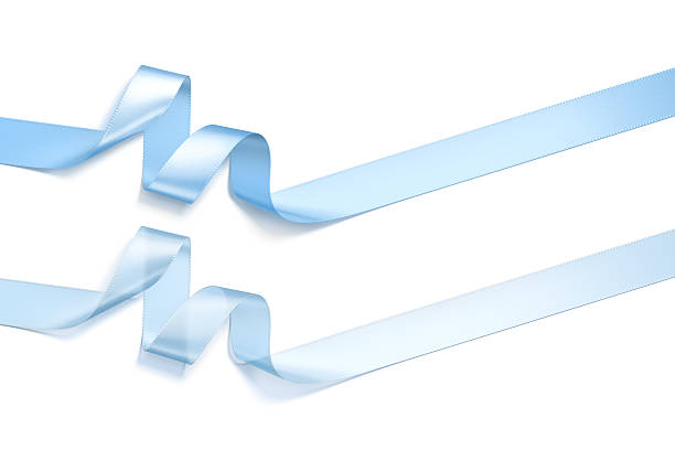 istock Blank blue satin and organza ribbon mockup, top view 2204525698