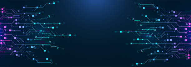 ilustrações de stock, clip art, desenhos animados e ícones de artificial intelligence or machine learning vector design. quantum computer technology concept with circuit board and motherboard texture background design. waves flow quantum explosion - inteligência artificial