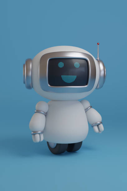 istock Cute happy robot on blue background. 3d illustration. 2204528589