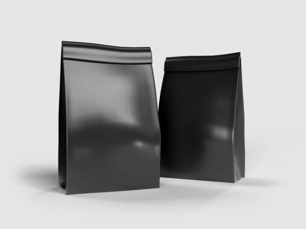istock 3D Realistic blank black pouch plastic bag mockup isolated. Bag product containers for presentation branding coffee, candy, spices, food pouch, snack sachet, resealable packaging or promo, ads 2204532864