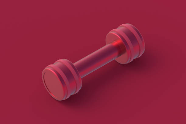 Dumbbell of magenta on red background. 3d render