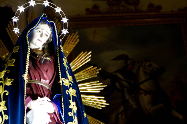 Ragusa Ibla, Sicily, Italy: An evening Good Friday parade with a statue of the Virgin Mary near the Church of San Giorgio in Ragusa Ibla.